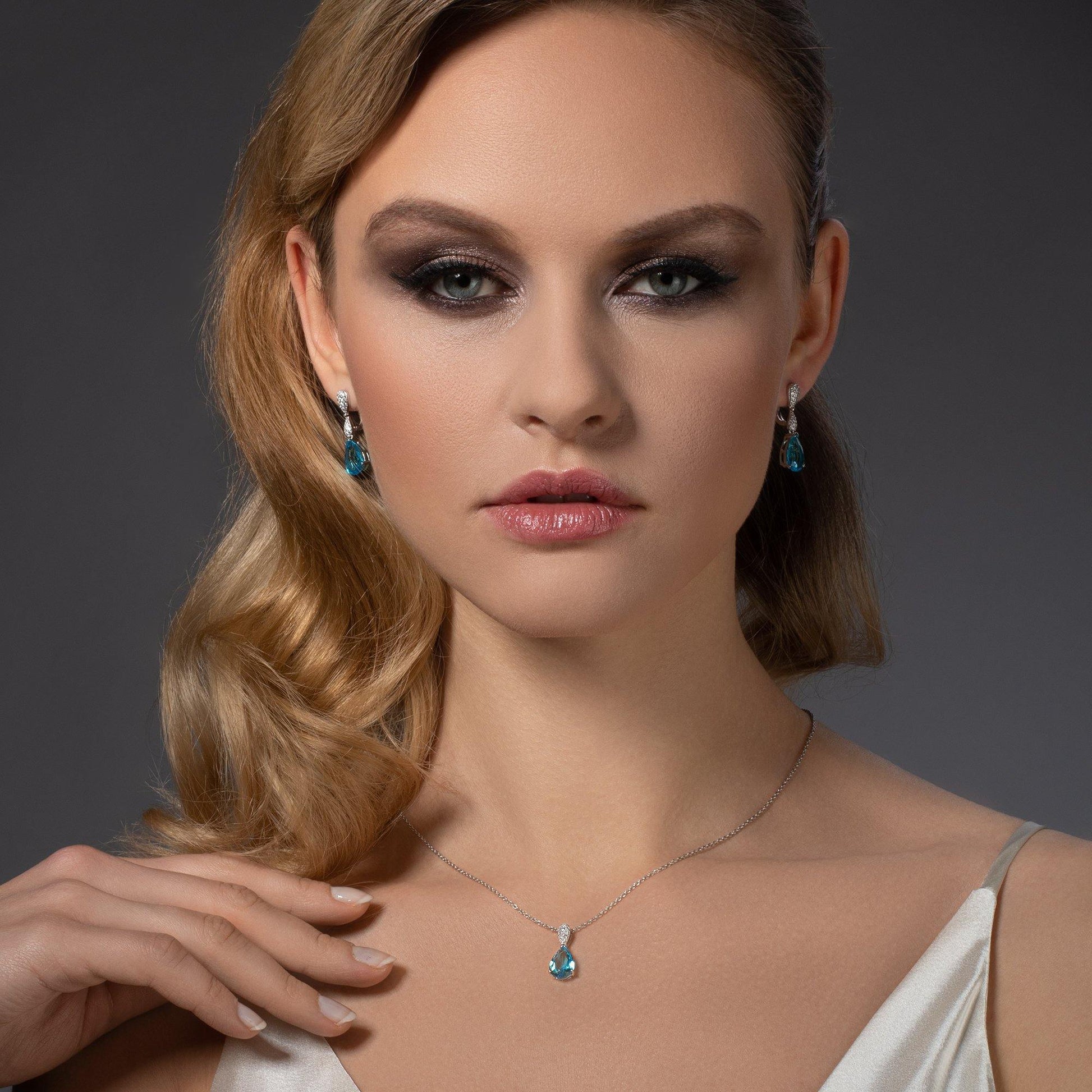 Sterling Silver Light Blue Drop Earrings for Women - namana.london