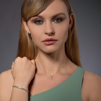 Gold Hoop Earrings with Green Cubic Zirconia Stones - namana.london