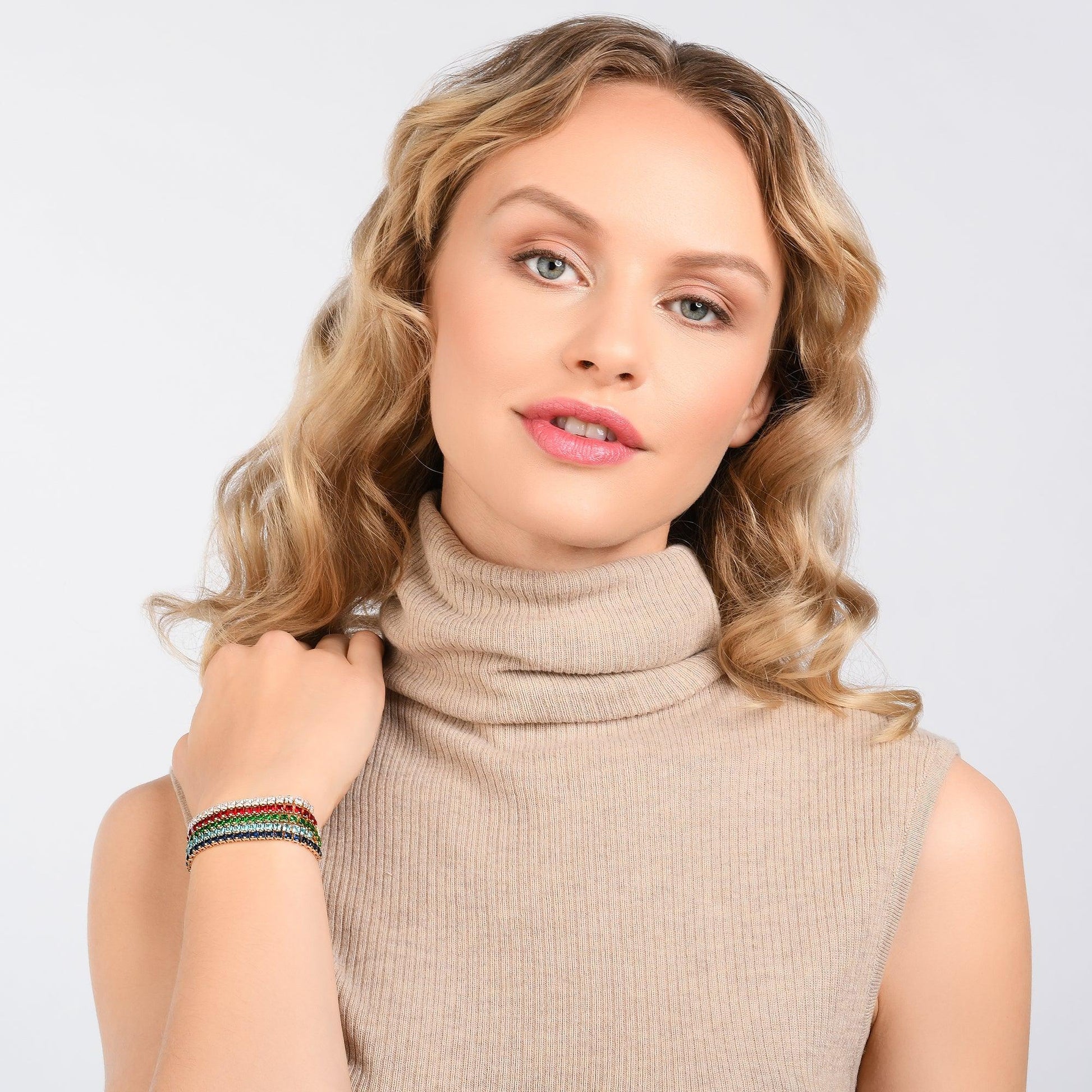 Adjustable Gold Bracelet for Women with Green Stones - namana.london