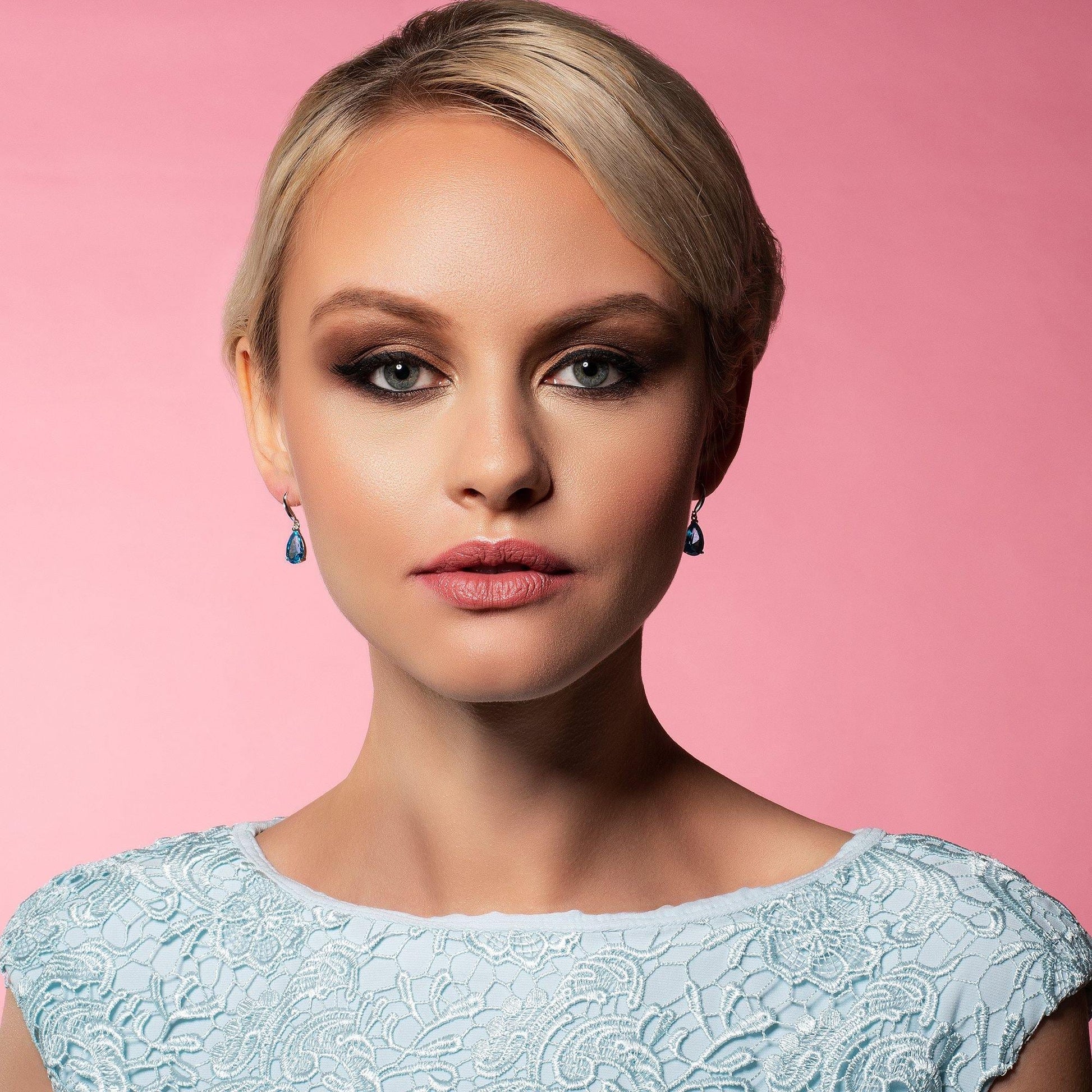 Pear Drop Earrings with Sky Blue Cubic Zirconia Stones - namana.london