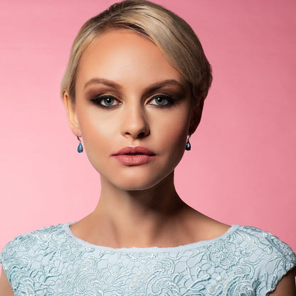 Pear Drop Earrings with Sky Blue Cubic Zirconia Stones - namana.london
