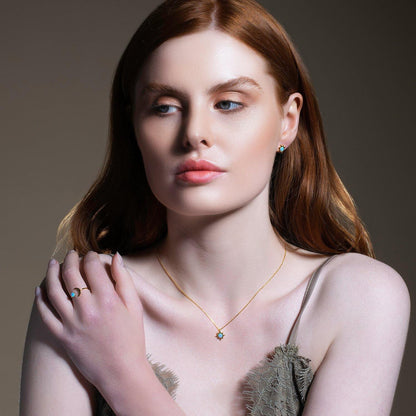 Gold Ring with a Created Blue Opal - namana.london