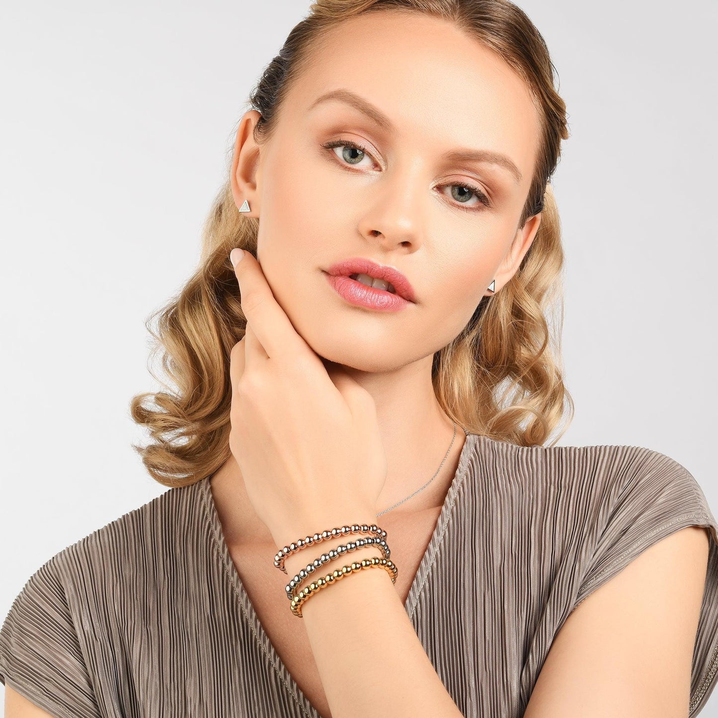 Stainless Steel Bracelet for Women with Metal Beads on Adjustable Black Cord - namana.london