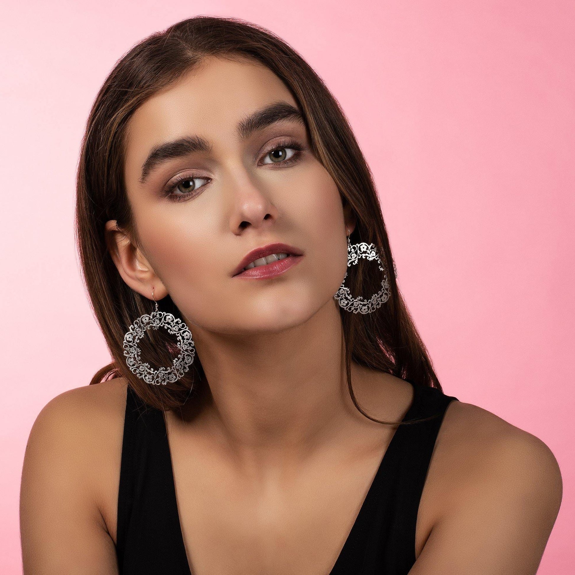 Large Silver Flower Earrings with a Brushed Finish - namana.london