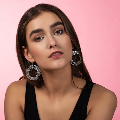 Large Silver Flower Earrings with a Brushed Finish - namana.london