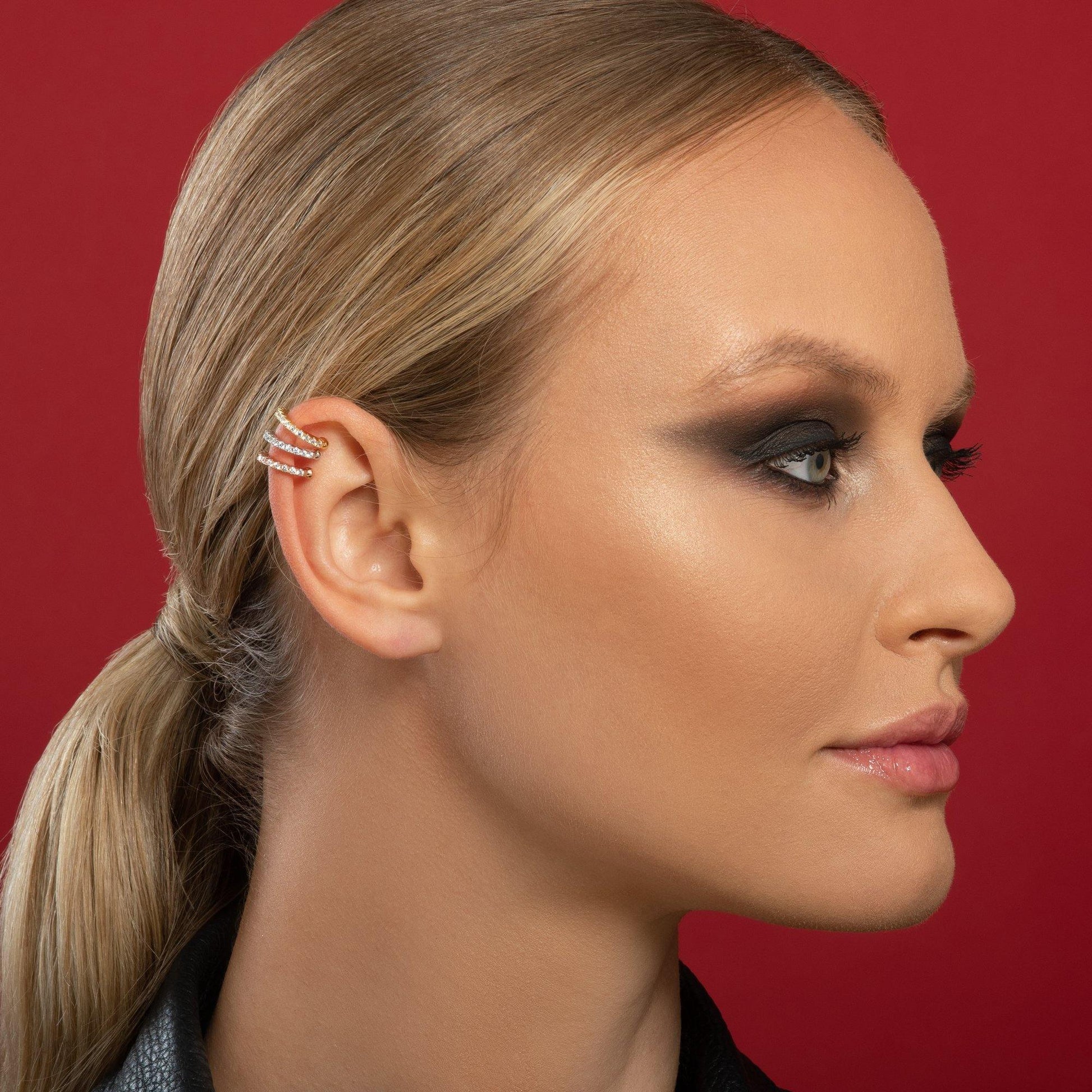 Pair of Gold Ear Cuffs with Cubic Zirconia Stones - namana.london