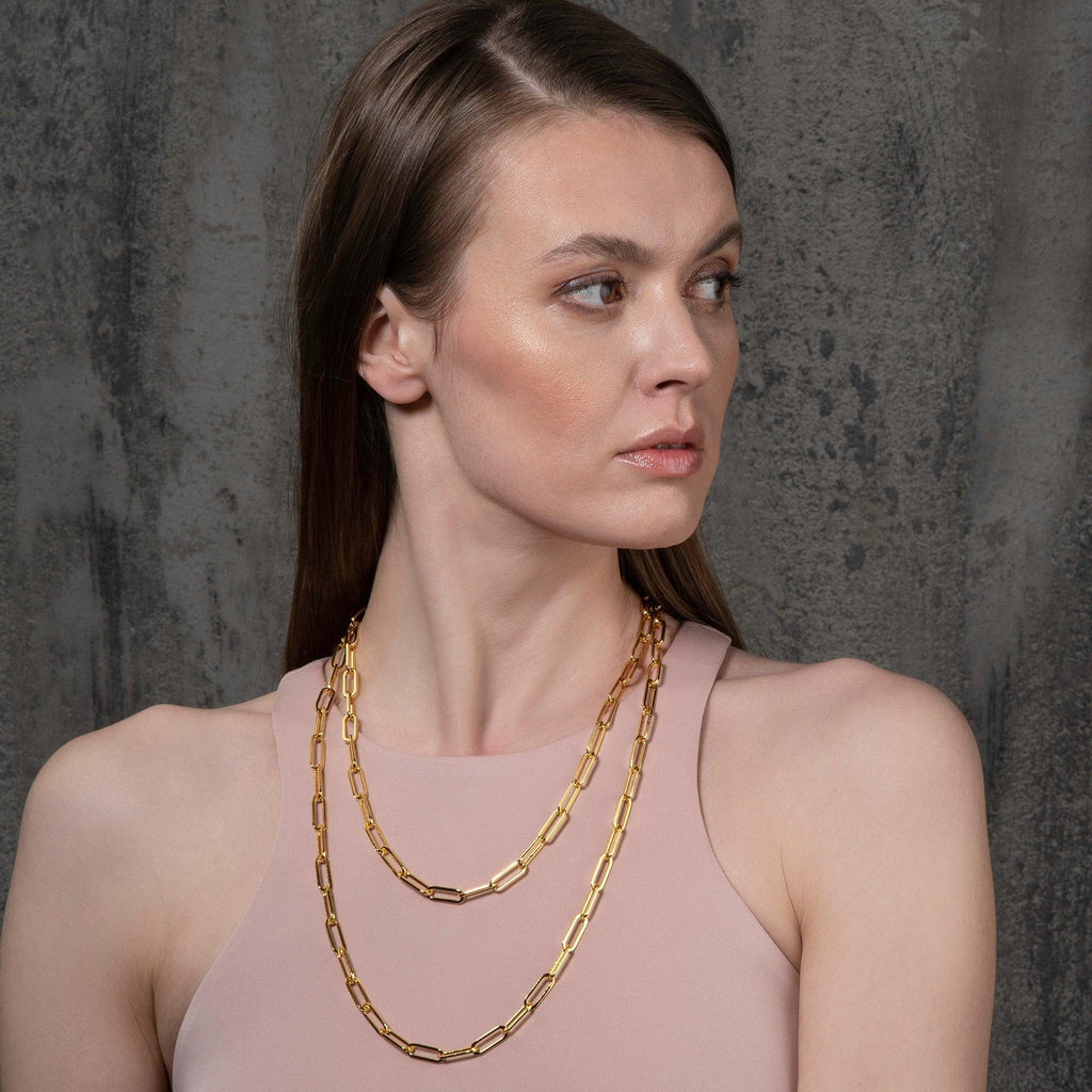Long Gold Paperclip Chain Necklace for Women - namana.london