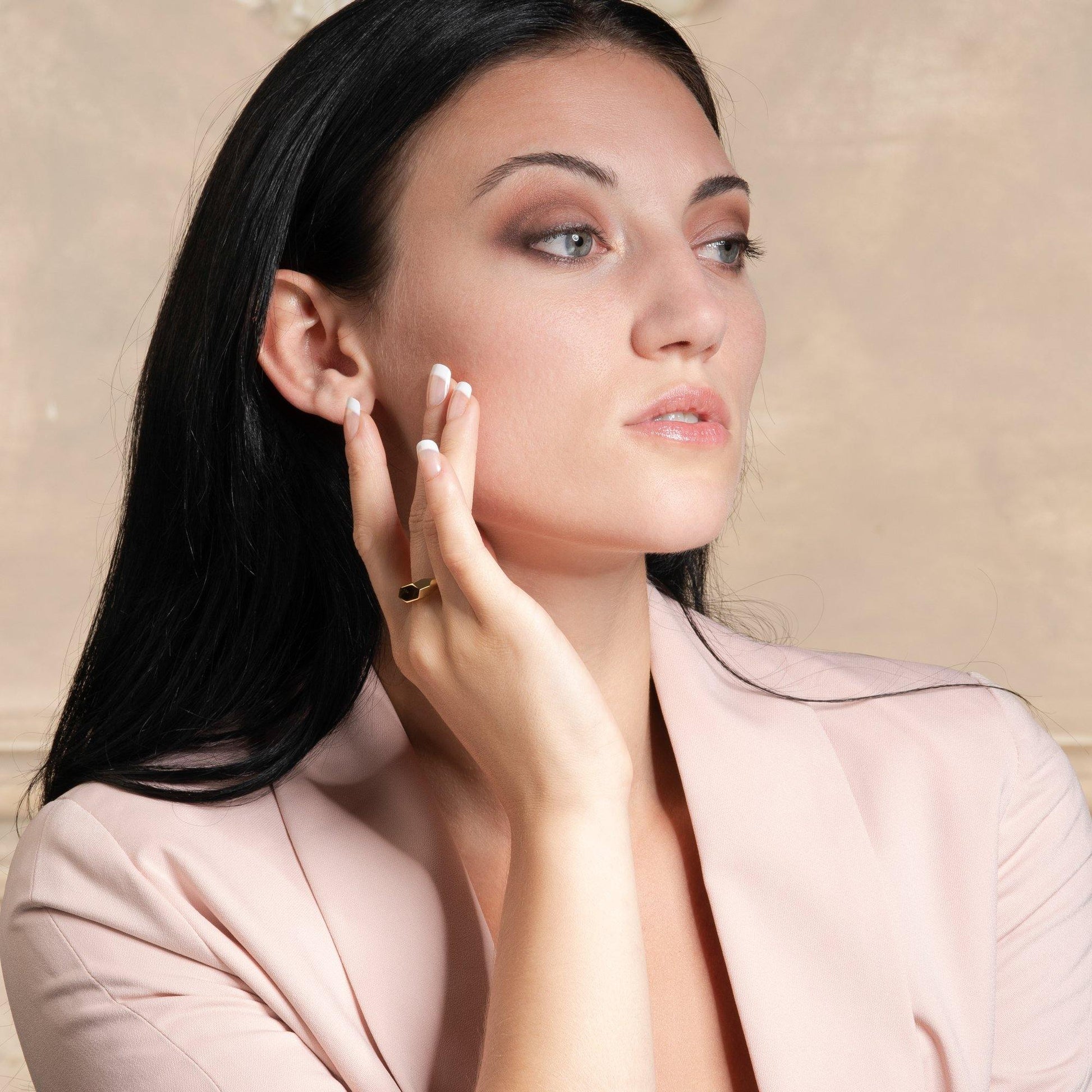 Adjustable Gold Plated Geometric Signet Ring for Women - namana.london