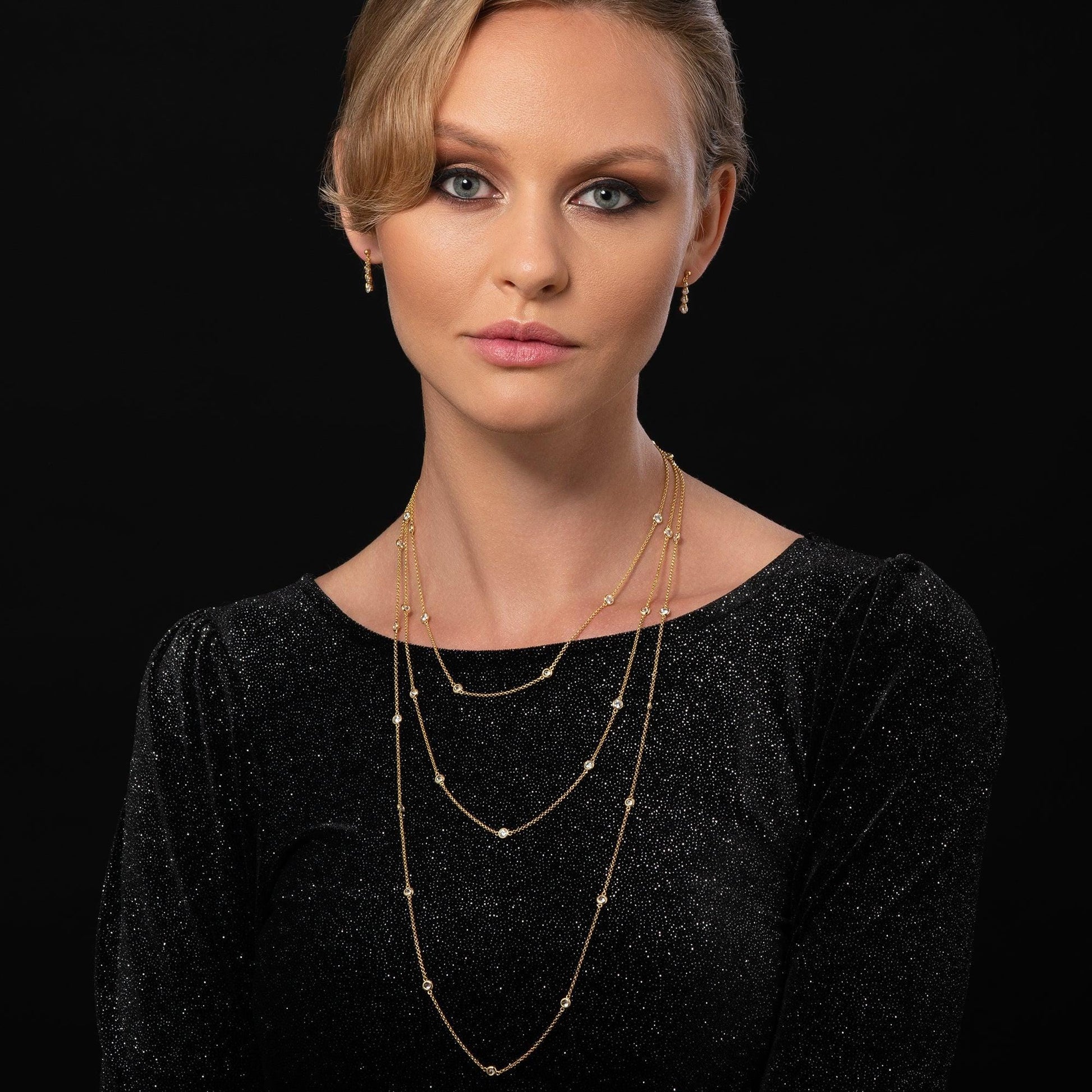 Long Gold Chain Necklace with Stones - namana.london