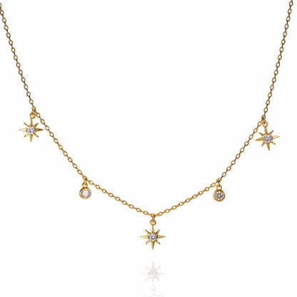 Gold Collar Necklace with North Star Charms