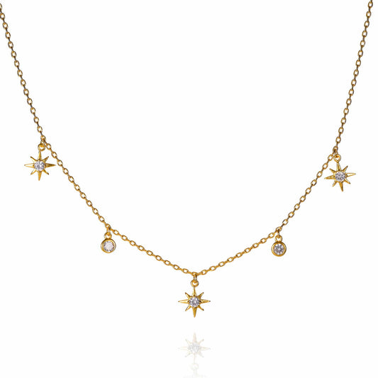 Gold Collar Necklace with North Star Charms
