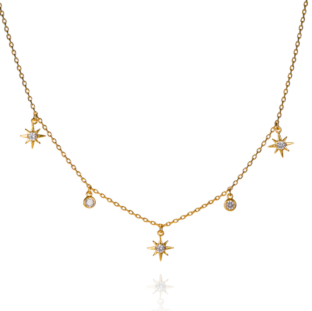Gold Collar Necklace with North Star Charms