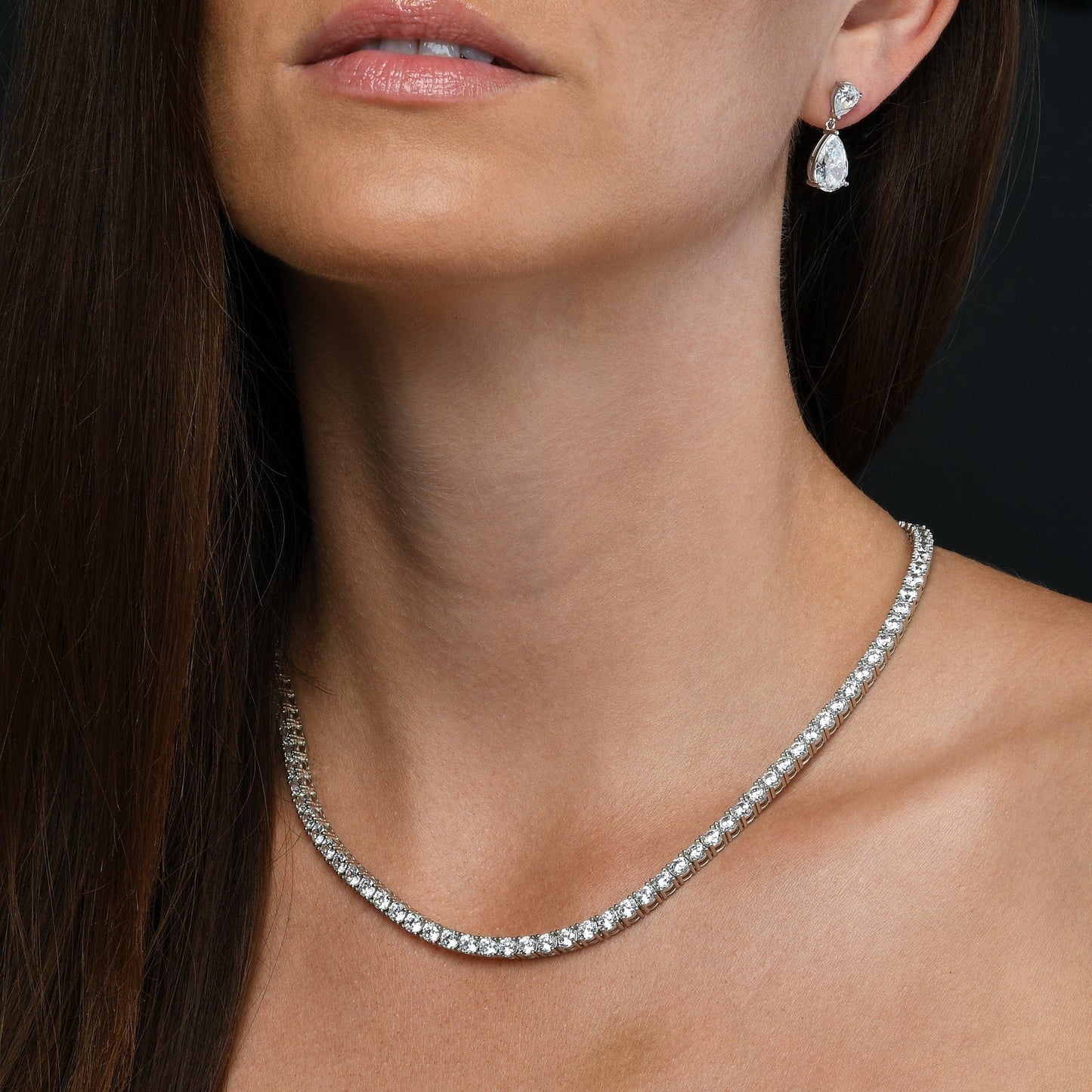 925 Sterling Silver Tennis Necklace with 4mm Cubic Zirconia